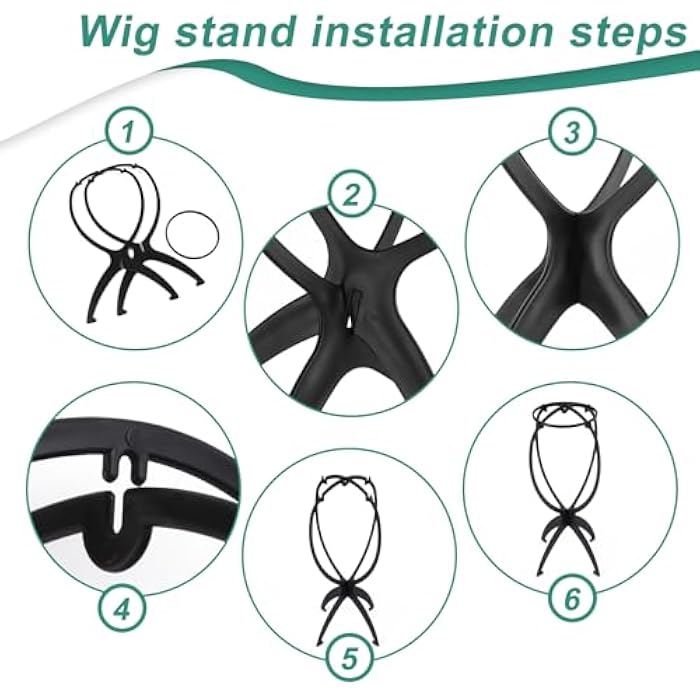 MXTIMWAN Set of 2 wig stand set, wig holder, wig head, wig stand, plastic wigs, black holder, wig stand with 2 wig nets, comb, clips, removable and foldable - Image 4